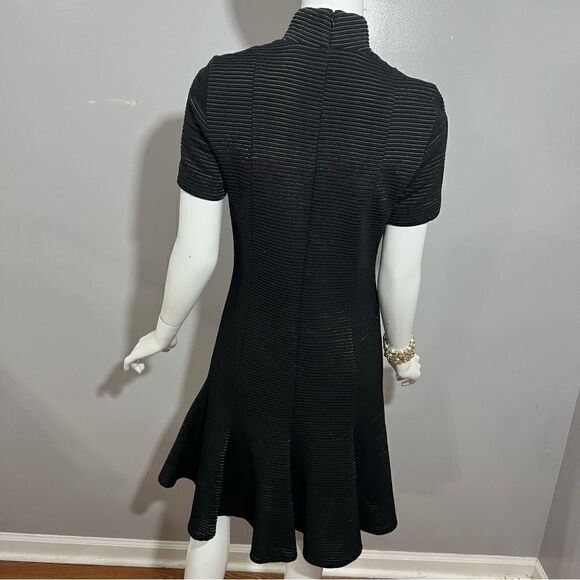 Akris Punto Black Flared Hem Ribbed Knit‎ Short Sleeve Black Dress - 8 - Picture 10 of 16